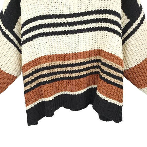 By Together Chunky Knit Cowl Neck Striped Sweater Womens Size S/M Oversized - Picture 13 of 13